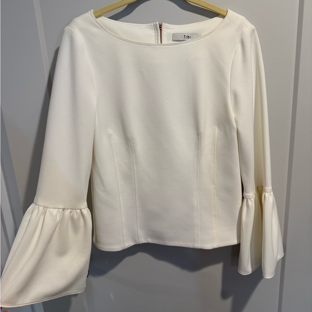Tibi Bell Sleeve Rose Gold zipper accent top. size 4